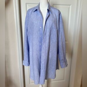 Frank & Eileen MacKenzie One-Size Button-Up Shirt in Blue Stripe Linen